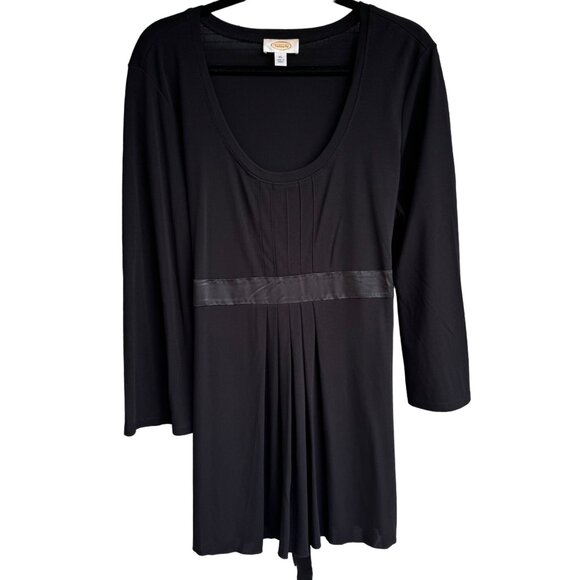 Talbots Tops - Talbots Black Tunic Top XL Long Sleeve Ribbon Belt & Pleated Deep Scoop Neck New